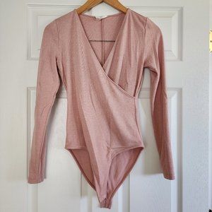 Loft Outlet Lounge-Bodysuit-Dusty Rose-Small-Long Sleeve-Surplice
